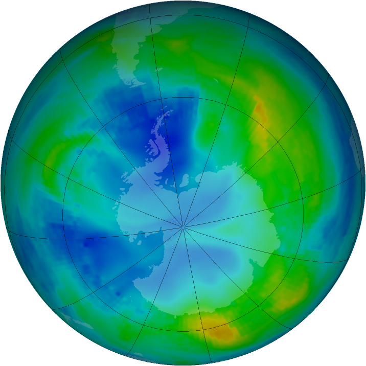 Antarctic ozone map for 14 May 2001
